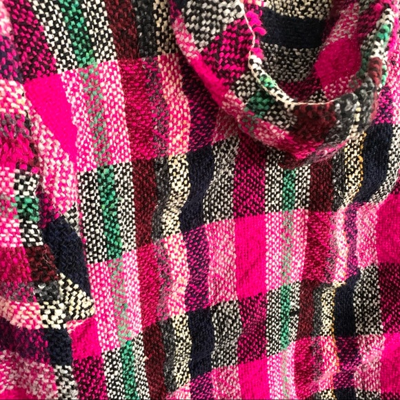 - PLAID Vintage 80s 90s Mexican Surfer Baja Pullover Hoodie / woven poncho - Picture 6 of 6